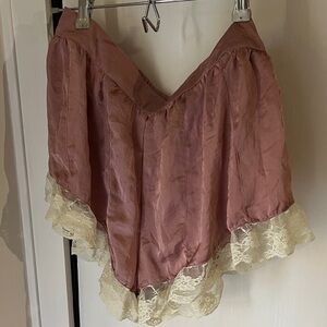 Pink Satin Lace Trim Shorts